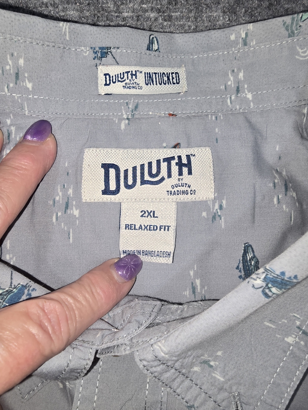 Duluth Trading Co Men’s 2XL BBQ Shirt Untucked Nautical Boat Print Relaxed Fit